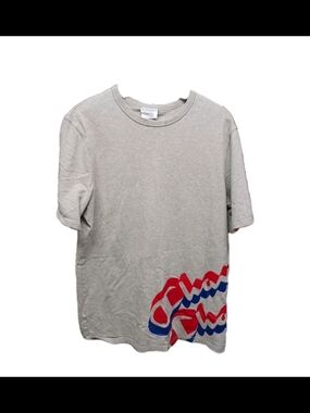 Champion Heavyweight Gray Short Sleeve Tee with Red & Blue Graphic XL VTG-style